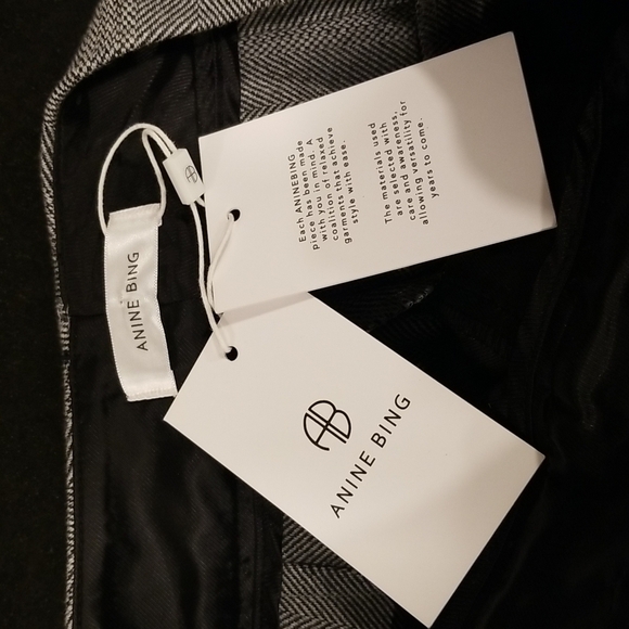 💕ANINE BING💕 Becky Trouser Pant Straight Leg High Waisted Grey Fishbone 32 NWT - Picture 11 of 12